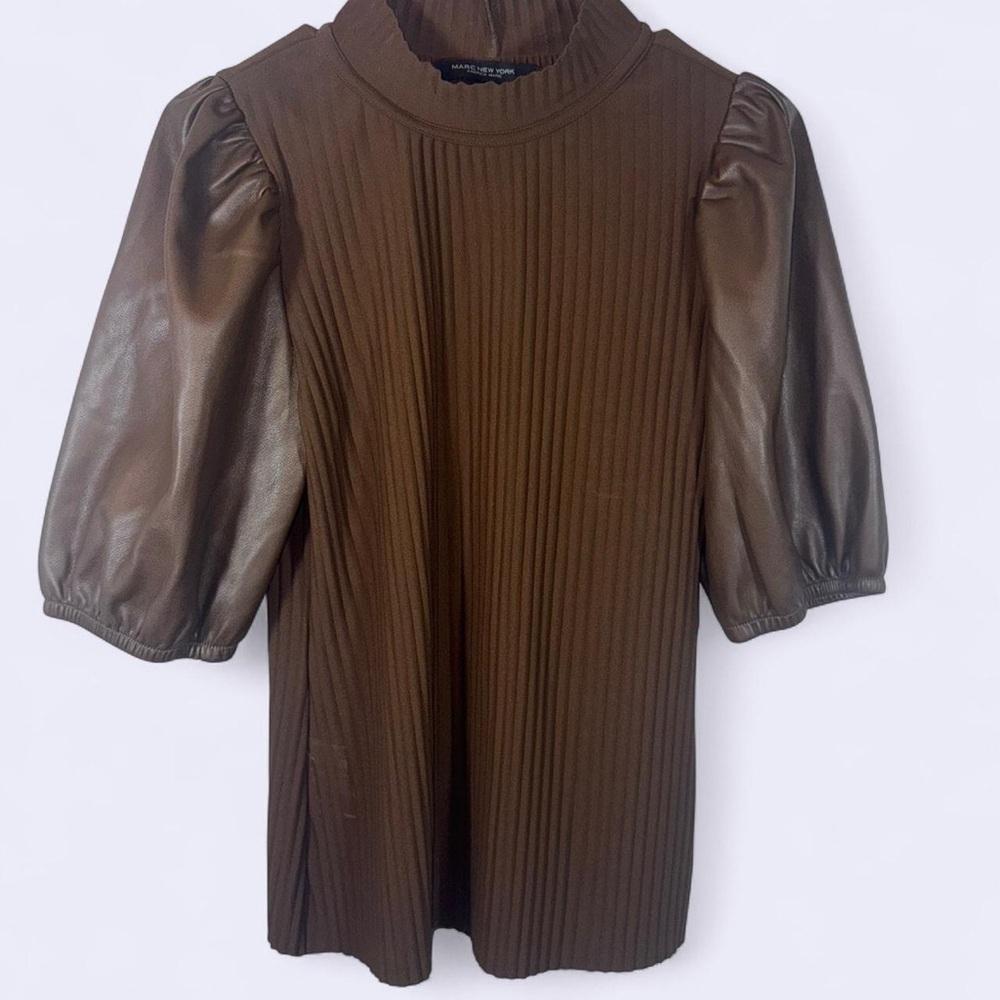 Marc New York Andrew Marc Brown Puff Sleeve Top (Size S)